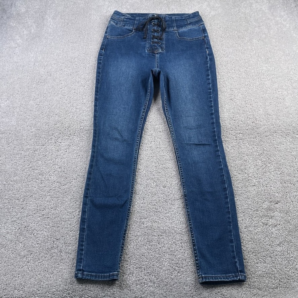 We The Free Jeans Womens 29 Blue CRVY High Rise Skinny Lace Up Stretch Denim